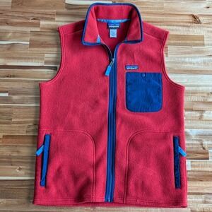 Patagonia Synchilla Fleece Vest Mens Medium Red Navy Blue Full Zip